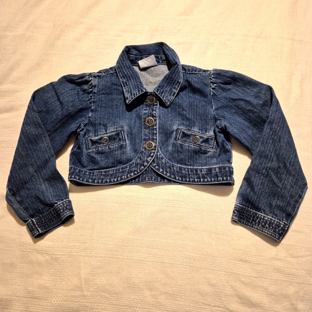 Hanna Andersson girls size 130 or 8 cropped jean jacket some fade GUC